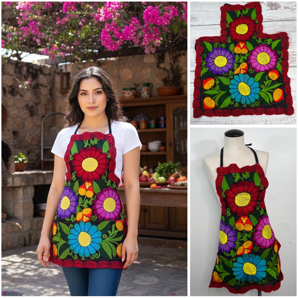Mexican Embroidered Zinacantan Floral Artisan Apron